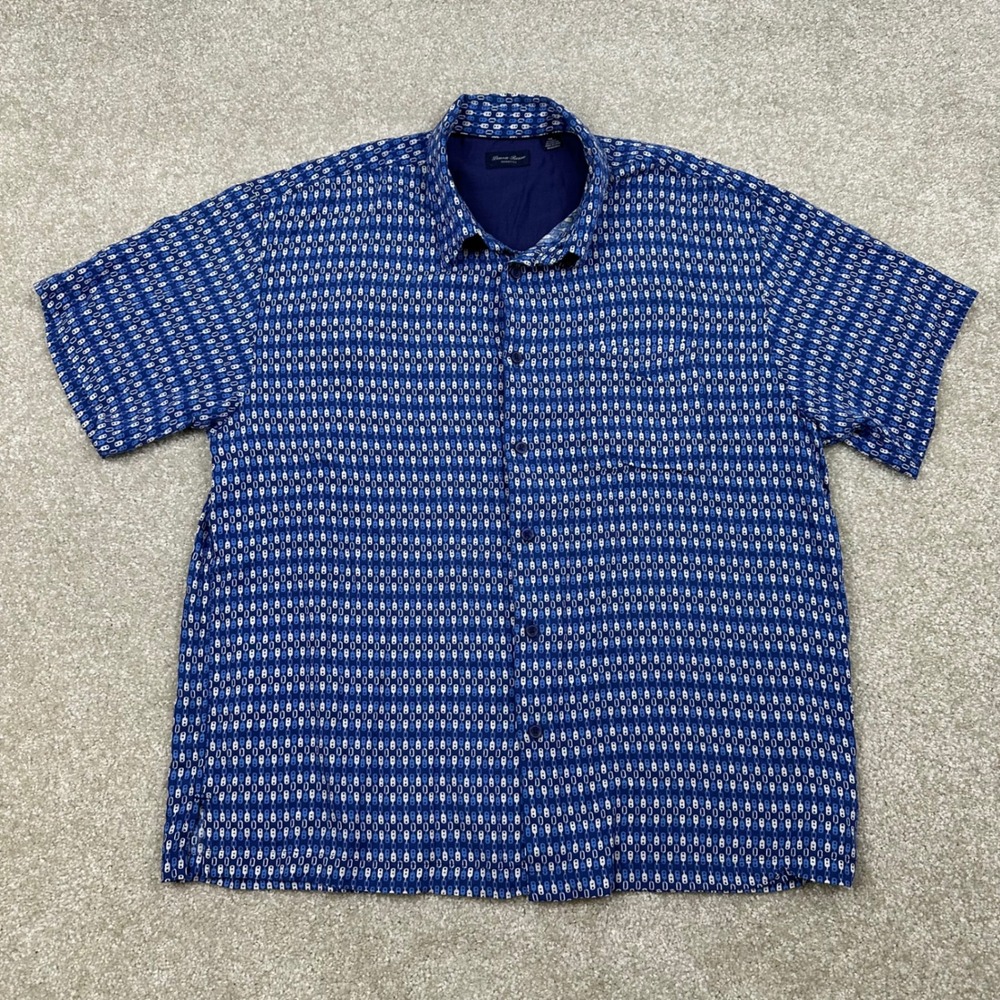 Linea Rosso Signature Mens XXL Silk Blend Blue Geometric Chain Link Button Shirt
